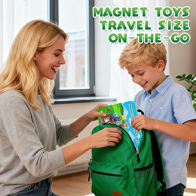 Axirata 60PCS Mini Magnetic Blocks Travel Set for Kids, Mini Magnetic Tiles Building Cubes with Portable Iron Box, STEM Learning Sensory Toy for Toddler Boys Girls Age 3-5 4-8 8-12+