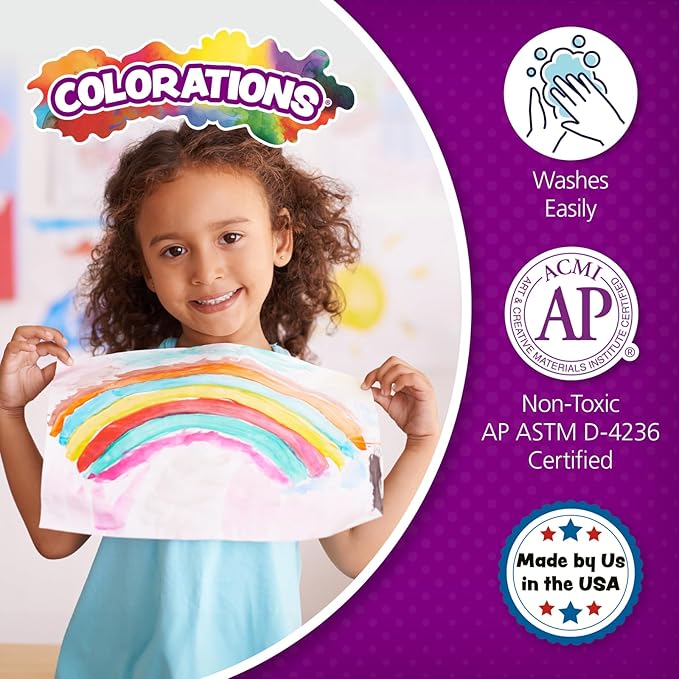 Colorations Washable Tempera Paint Set, 6 Colors, Non-Toxic, Vibrant, Kids' Art Supplies