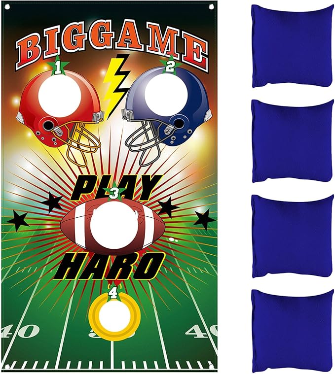 Blulu Football Toss Target Games Bean Bag Toss Game with 3 Bean Bags Football Party Decorations Indoor and Outdoor Party Game for Boys Adults Family Birthday Party Supplies