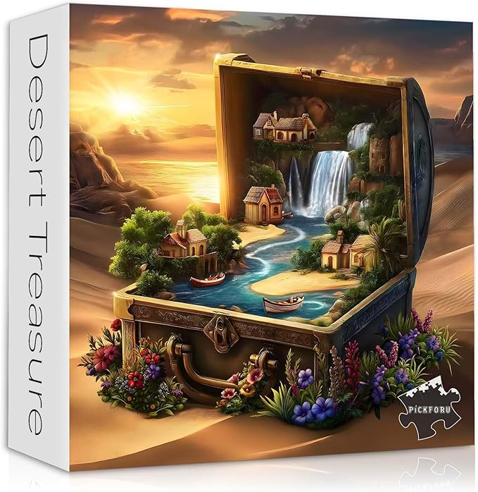Fantasy Treasure Chest Puzzle for Adults, Nature Scenery Desert Flower Jigsaw Puzzle 1000 Pieces, Magic Scenic Floral Challenge Puzzle