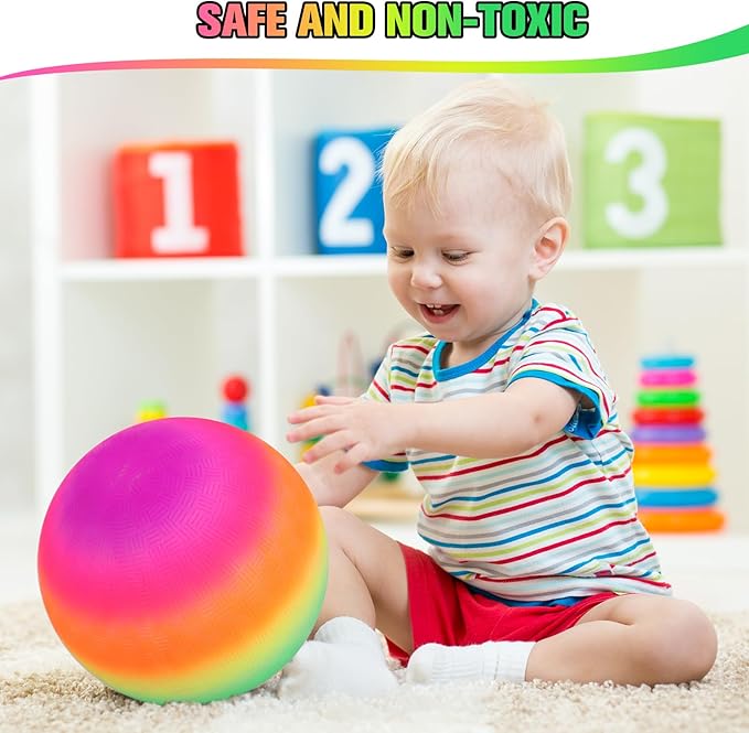 Rainbow Sports Balls, 8 Pack 8.5" Bounce Neon Playground Balls Soccer Basketball Football Sports Rubber Kick Balls for Indoor Outdoor Activities Birthday Gift