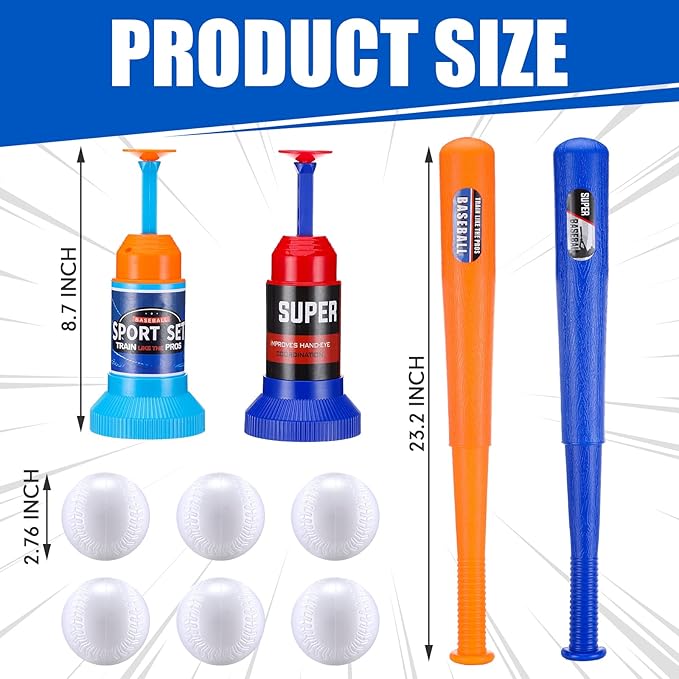 HyDren Baseball Pitching Set Includes Automatic Operation Pitching Machine Adjustable Collapsible Plastic Bat and 6 Balls Outdoor Indoor Sport Toy Games Christmas Kids Toddlers Gift