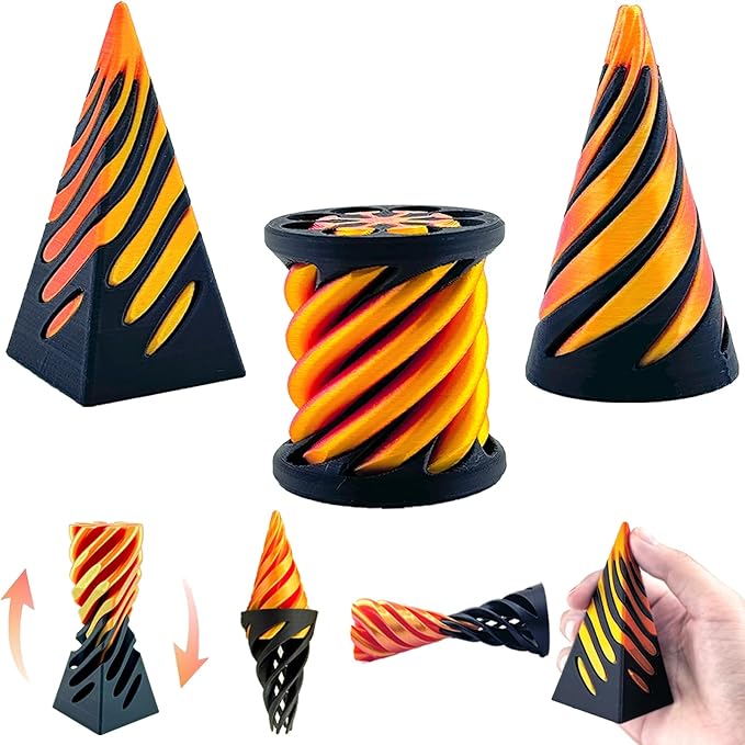 Christmas Stocking Stuffer 3 Packs Impossible Cone,Spiral Cone Fidget Toy Impossible Pyramid Passthrough Toy,3D Printed Spiral Cone Fidget Toy,Mini Vortex Thread Illusion Desktop Deco Souvenir Gift