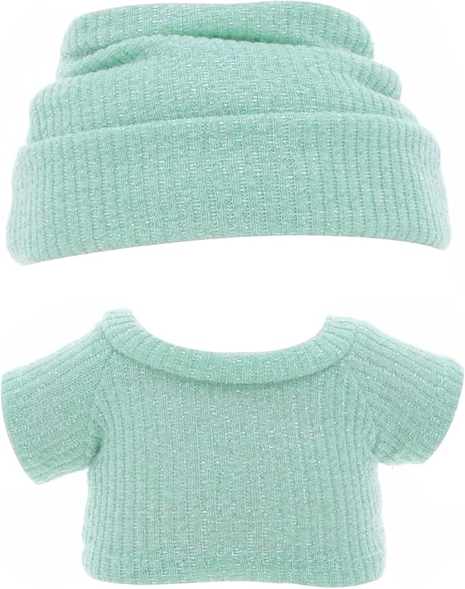 Etistta 17cm Doll Clothes with Hat, Glitter Knit Cap Top Doll Clothes for 17cm Doll Accessories Outfits (Green)
