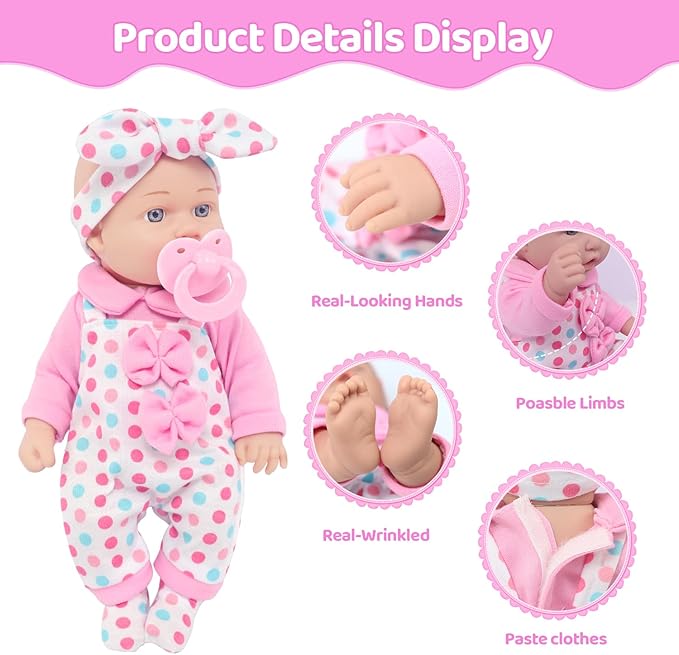 UNICORN ELEMENT 12 Inch Baby Dolls with Clothes Accessories Playset, 7 Set 12 Inch Baby Doll Bottle Pacifier Pretend Game for 3+ Years Old Girls Gifts in Box