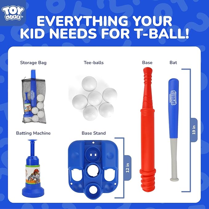 TOY Life Tball Set for Kids 3-5 & 5-8 - Toddler Baseball Tee and Bat Set with Ball Launcher & 6 Balls - Ideal Boy Toy Gift for Outdoor Play and Beginner Training
