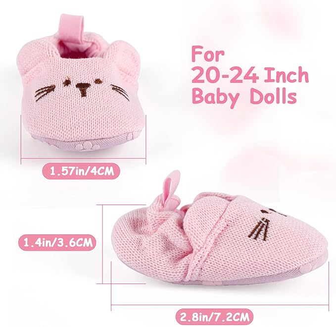 BABESIDE Baby Doll Shoes for 20-26 Inch Dolls, Reborn Baby Doll Shoes with Cute Paw Patterns fit Realistic Baby Doll Girls, Only Pink Reborn Dolls Shoes