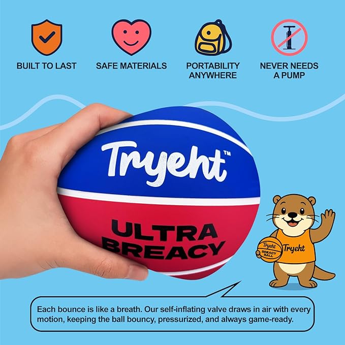 Mini Basketball, 5-Inch Self-Inflating Rubber Ball – No Pump Needed, High-Bounce Breacy Ball for Indoor Mini Hoop & Outdoor Play
