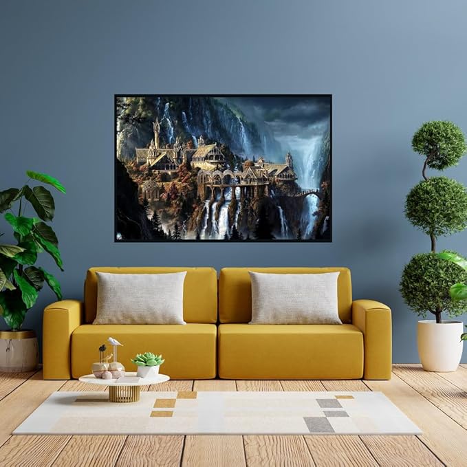 Moruska Fantasy Puzzles for Adults 1000 Piece - Waterfall Castle - Movie Scene Middle Earth Jigsaw Puzzle Cool and Difficult 1000 Pieces Adult Puzzles
