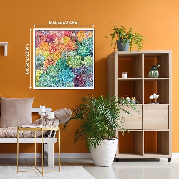 Rainbow Succulent Cactus Puzzle 1000 Piece for Adults, Colorful Gradient Plant Jigsaw Puzzles for Women, Aesthetic Pretty Beautiful Flower Garden Spring Puzzles