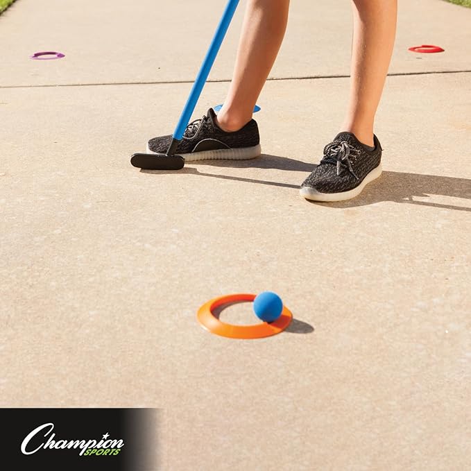Champion Sports Mini Golf Clubs: Multi Colored Putt Putt Miniature Golfing Set for Kids - 6 Putters 18 Holes & 18 Balls