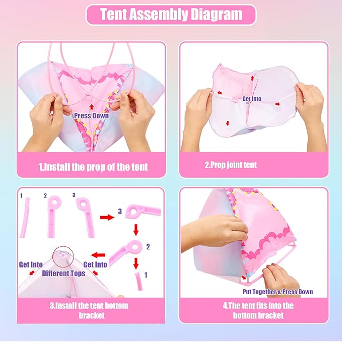 34 PCS Girl Doll Travel Camping Tent Set Includes Clothes, Food, Telescope, Tent, Sleeping Bag, Backpack, Chair, Shoes and Other Camping Accessories for 11.5 Inch Dolls （NO Doll）
