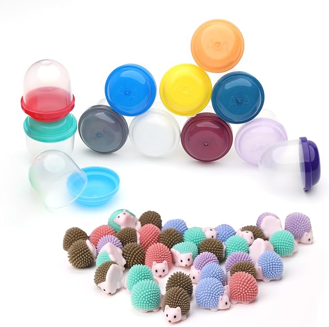 Entervending Hedgehog Mini Toys for Kids in Capsules - 50 Pcs of 1.1 Inch Plastic Capsule & Hedgehog Toy Figurines for Kids - Bulk Toys in Capsules - Easter Basket Stuffers