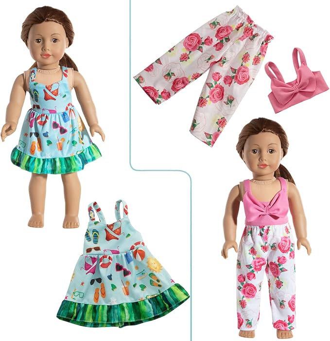 American 18 Inch Doll Clothes - 18 Inch Doll Clothes Accessories Fit American Dolls, 7 Set American Doll Outfits Dress, 18" American Doll Clothes and Accessories with Hat (Not Include The Doll)