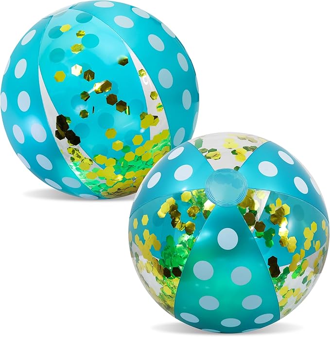 POZA Inflatable Beach Balls - Elegant Glitter Confetti Premium Floaters, Heavy Duty Vinyl Floatation Pool Toys for Pool Beach Party, UV Resistant Pool Décor