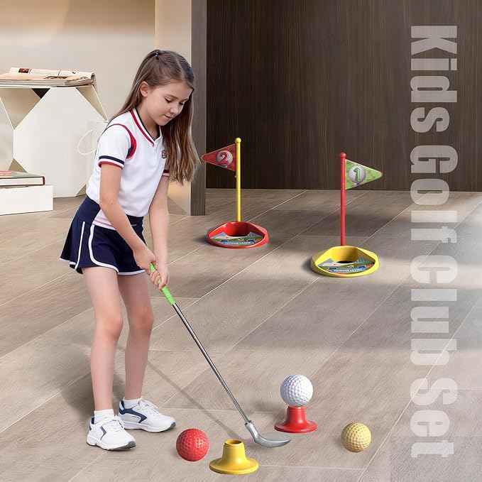 Kids Golf Clubs Set for Ages 3-8, Adjustable, Indoor & Outdoor, Golf Club Plastic, Gift for Boys and Girl
