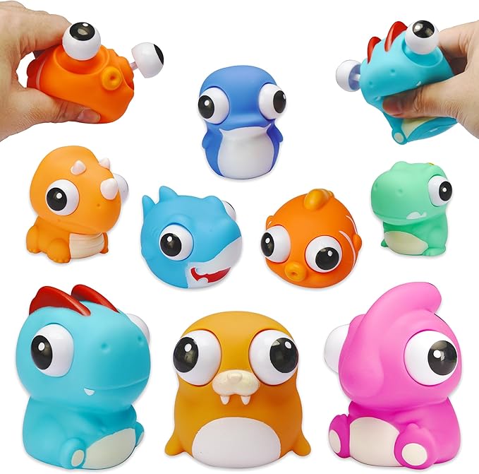 8 Pcs Animal Squeeze Toys with Pop Out Eyes Eye Popping Stress Relief Toy Balls Fun Fidget Gagdets for Kids Birthday Party Favors