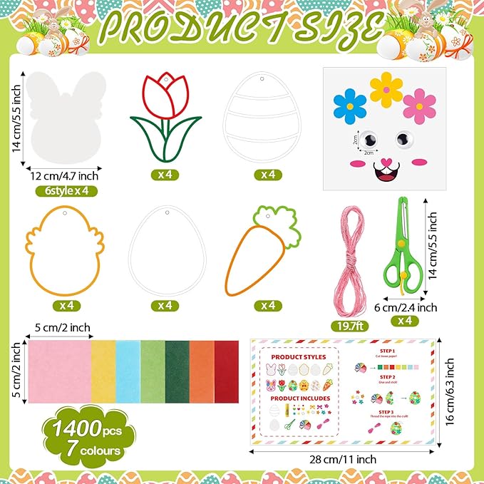 24 Pack Easter Suncatcher Craft Kit Easter Window Art Kit Bunny Carrot Egg Crafts Window DIY Tissue Paper Suncatcher Decoration Ornament for Classroom Art Party Favor Supplies
