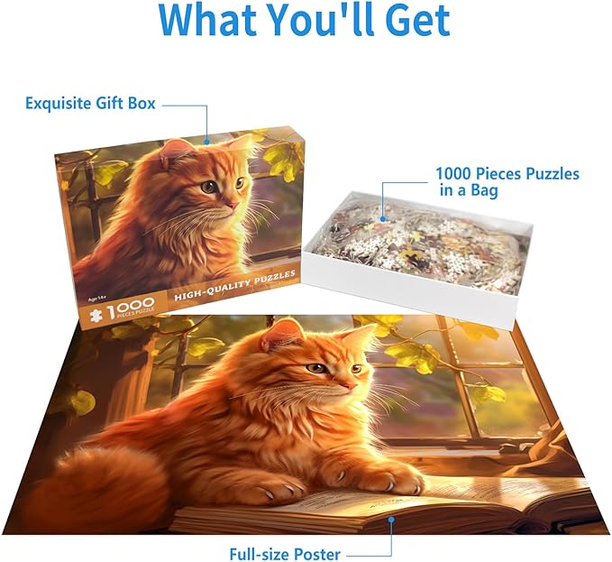 1000 Piece Puzzle for Adults Window Cat Puzzles 1000 Pieces Reading Cat Jigsaw Puzzles 1000 Pieces Cute Kitten Puzzle Cozy Retreat Puzzles for Adults Seniors Teens Challenging Gift