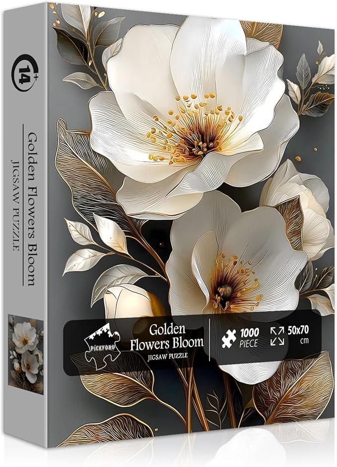 PICKFORU Flower Puzzles for Adults 1000 Pieces, Spring Nature Vintage Floral Puzzle Aesthetic Art, Colorful Plant Golden Wildflower Challenge Jigsaw Puzzle