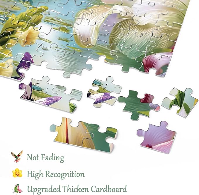Flower Landscape Puzzle for Adults 1000 Pieces, Colorful Floral Jigsaw Puzzle, Beautiful Butterfly Nature Puzzle