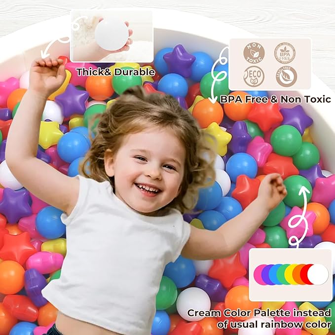 TRENDPLAY Star Ball Pit Balls for Toddlers -50 100 200 Count Star Balls Different Shapes, Non-Toxic Plastic Balls for Safe Play, Boys Girls Festival Party Decoration