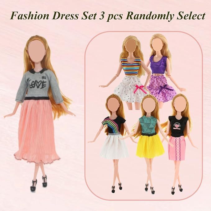 Doll Clothes and Accessories for 11.5 inch Dolls, Doll Clothes Including 6 Wedding Dresses 3 Fashion Dresses 1 Top Pant 1 Glass 1 Earphone 8 Toilet Suit 10 Shoes for Christmas Holiday Randomly Style