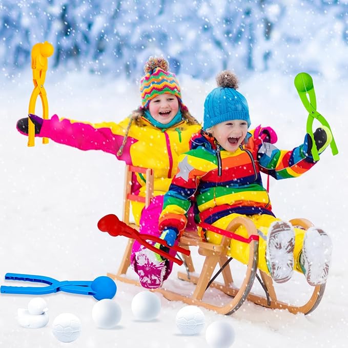 Max Fun 4 Pack Snowball Maker Snow Ball Toys Games with Handle for Kids Outdoor Indoor Winter Snowball Fight Maker Tool Clip with Drawstring Bag