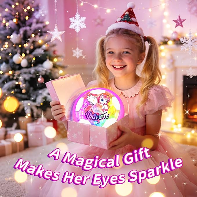 Unicorn Hover Soccer Ball for Girls, Light Up Air Floating Toys for Girls Age 3 4 5 6 7 8 9 10 11 12, Indoor Toy Birthday Gifts, Kids Games with LED Lights Foam Bumper, Kids Stocking Stuffers