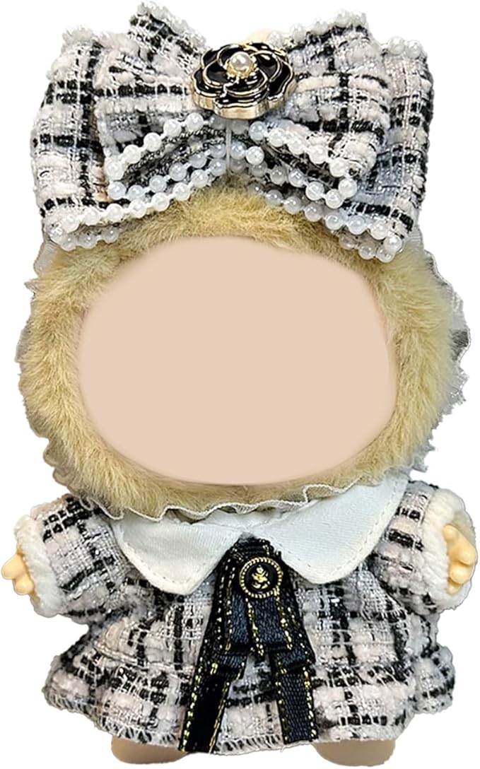 17cm Doll Clothes Set – White Style Outfit with Headband, Dress & Bow Tie by Clothes Designer | Fits 17cm Sitting or Standing Dolls (No Doll)