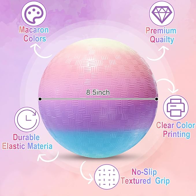6 Pcs Macaron Playground Balls 8. 5 Inch Pastel Color Rubber Bouncy Balls for Kids Inflatable Colored Dodgeball Kickball Handball for School Backyard Beach Indoor Outdoor Games (Macaron)