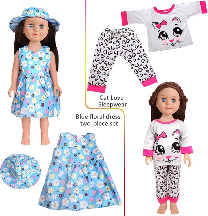 10 Sets of 18 Inch American Doll Clothes, Including 10 of Doll Clothing Dress Outfits for American Dolls, Birthday Gifts for Kids
