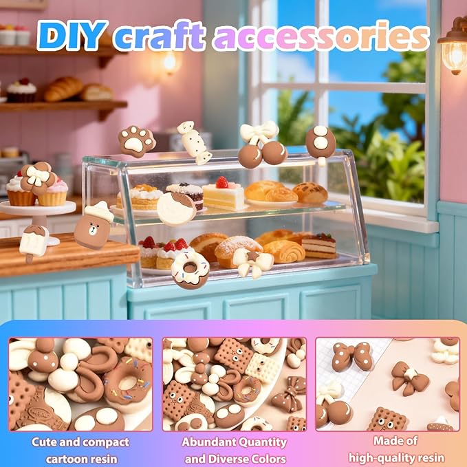 50PCS Coffee Brown Food Resin Blind Bags: Mini Cute Charms for Crafts, DIY Phone Case Decorations, Scrapbooking & Resin Miniatures