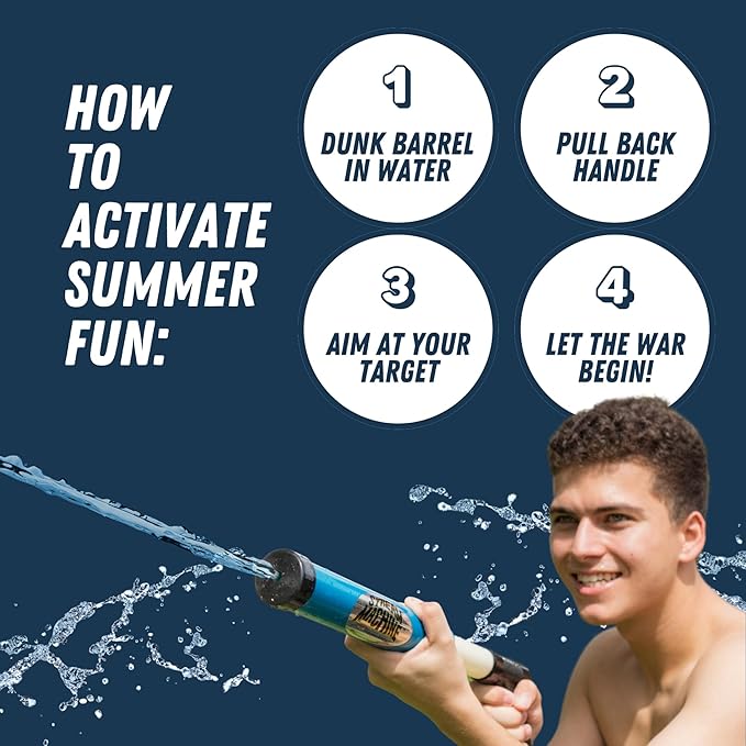 Stream Machine DB-1500 Water Blaster 2 Pack, Water Gun Squirt Gun Set, Hydrobolic Water Launcher, Shoots Up to 70 Feet, Easy Fill for Pool, Lake, Ocean & Beach, Ages 8+