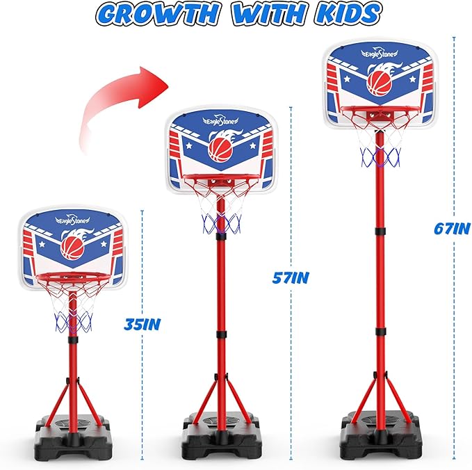 EagleStone Kids Basketball Hoop with Stand, Adjustable Height Basketball Set Toddler Toys for Boys and Girls Age 3-12, Indoor Outdoor Backyard Sport Game Gift with Sandbag for Stability