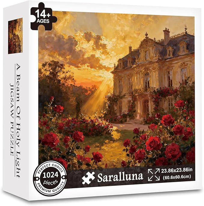 Puzzle for Adults 1024 Pieces, Chateau Rose Sunset Puzzle, Challening Impossible Difficult Hard Fun 1024 Pieces Jigsaw Puzzles for Adults