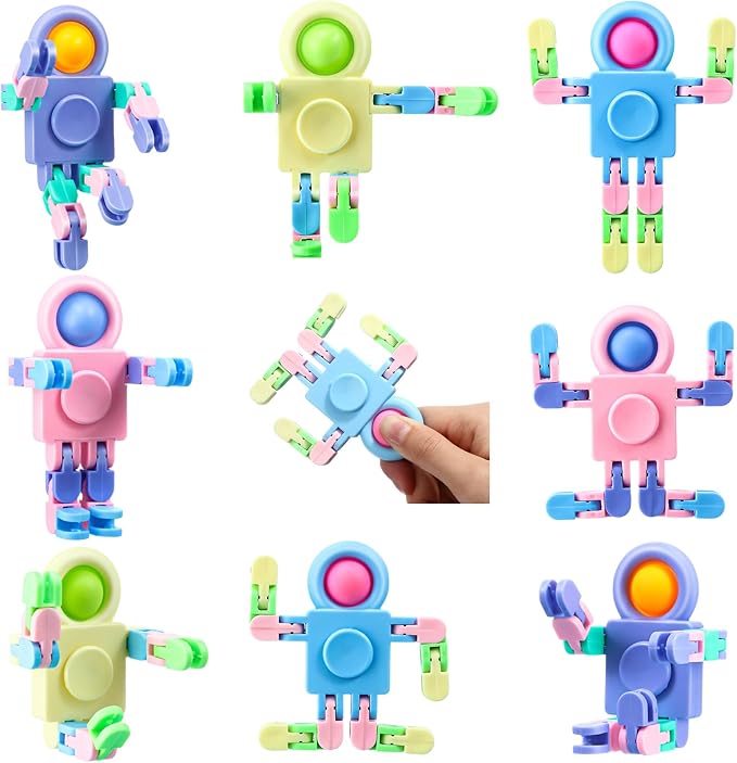 Hanaive 200 Pcs Robot Fidget Spinners for Kids Transformable Fingertip Gyro Chain Toy Deformable DIY Stress Relief Fidget Sensory Toys Adults Piñata Goodie Bag Stuffers Valentine Party Favors Gift