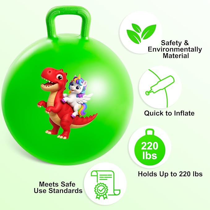 ZOOJOY Hopper Ball 2 Pack, 18 in Bouncy Ball with Handle for Kids, Unicorn & Dinosaur Girls Boys Toys, Best Inflatable Active Play Toys Gifts for 3 4 5 6 7 8 Yr Old Girls Boys