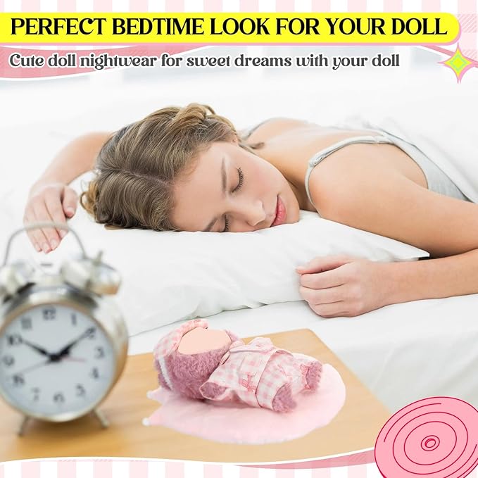 Simgoing 17cm Doll Clothes Pajamas Set with Pants Eye Mask Good Night Bedding Clothes Outfit Gifts Fits Most 17cm Dolls Accessories for DIY Dress up Lovers(Pink Bow)