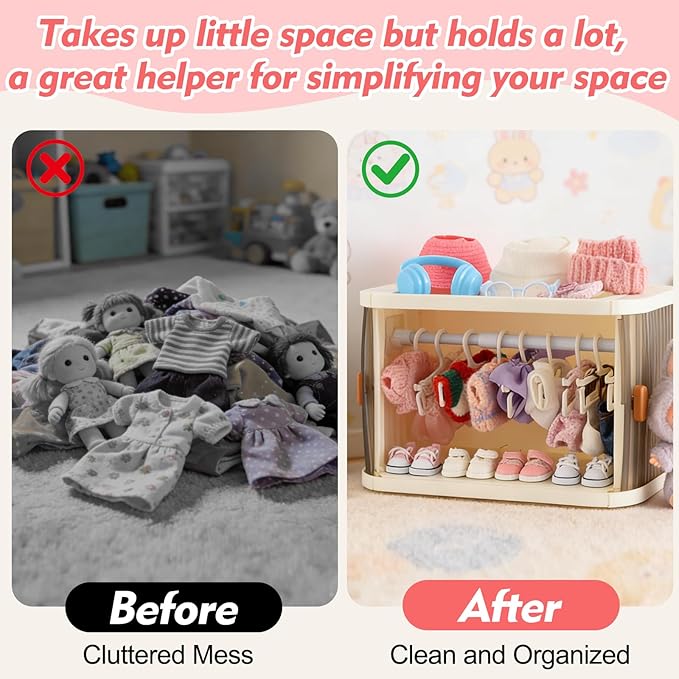 2026 Foldable Doll Closet Storage Box, Portable Organizer Case Compatible with labubu Clothes,Dust-Resistant Doll Clothes Closet,Stackable Design&Exclusive Gift:1Exquisite Necklace