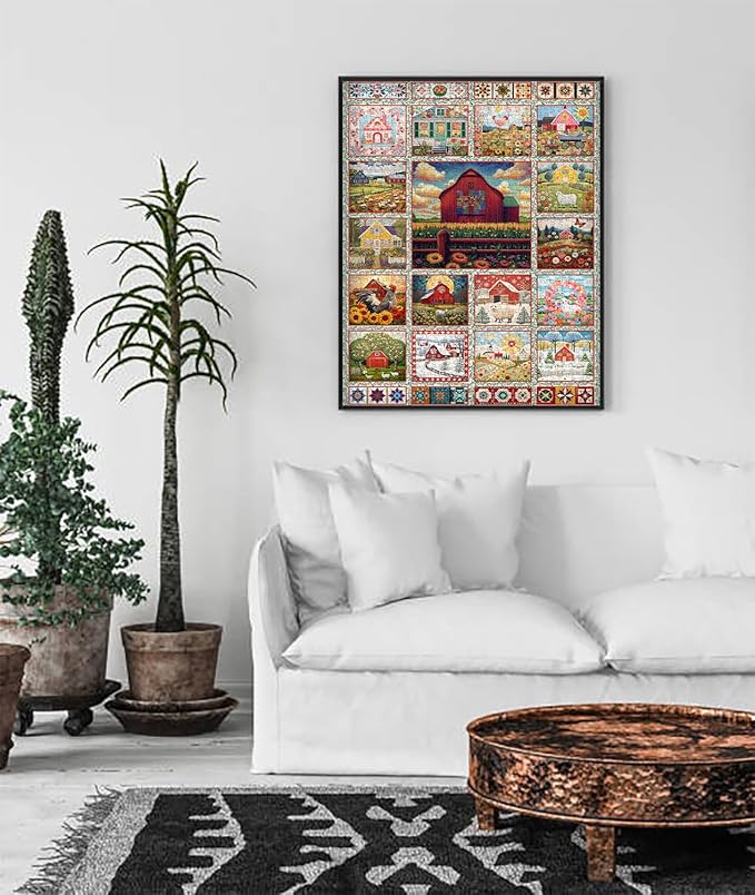 PICKFORU Farmyard Collage Puzzles for Adults, Vintage Animal Farm Barn Jigsaw Puzzles 1000 Pieces Rooster, Challenging Unique Retro Scene Theme as Wall Decor