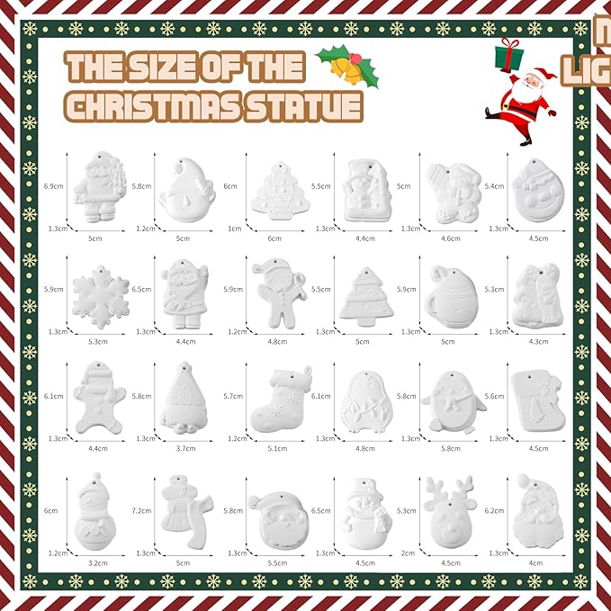 GloomGlo 24pcs Plaster DIY Paint Christmas Tree Craft Kit for Kids Non-Toxic Paint & Brushes | Christmas Holiday Craft Supplies(Christmas 2)