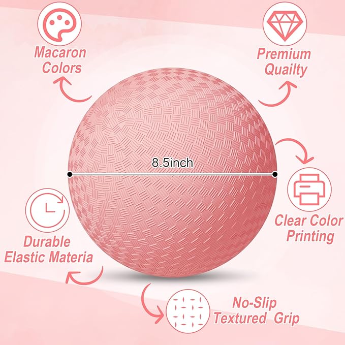 6 Pcs Macaron Playground Balls 8. 5 Inch Pastel Color Rubber Bouncy Balls for Kids Inflatable Colored Dodgeball Kickball Handball for School Backyard Beach Indoor Outdoor Games (Solid)