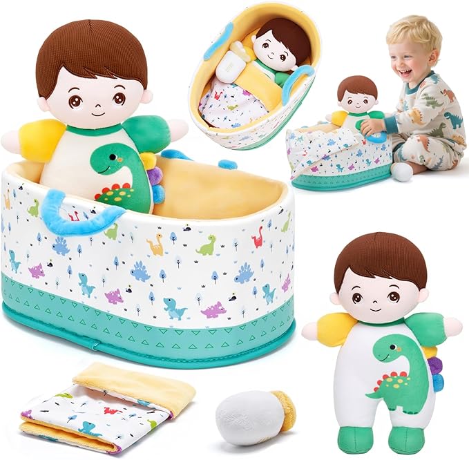 OUOZZZ 10" Soft Baby Boy Doll Set, Baby Doll Accessories Pretend Playset for Social Emotional Learning, Birthday Gift for 2 Year Olds Boy
