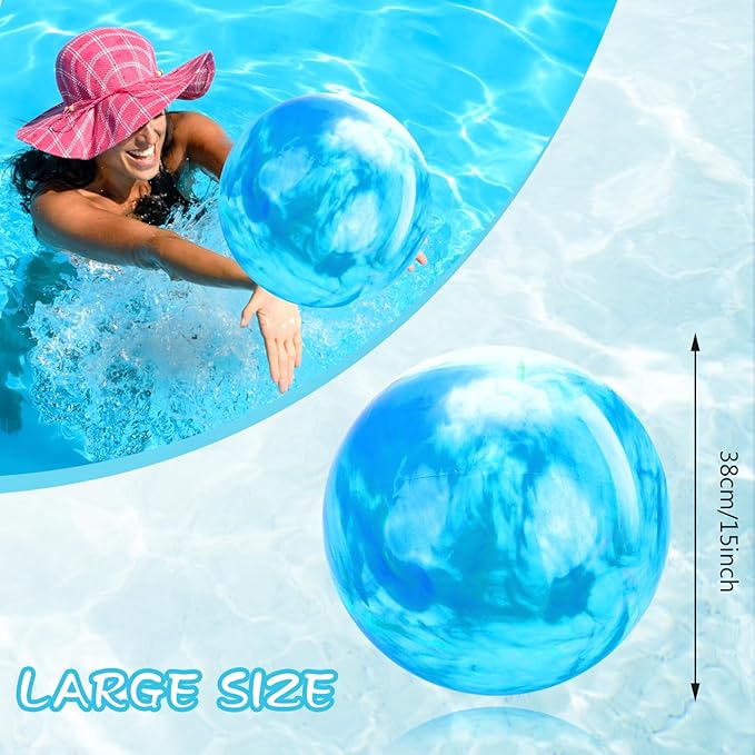 Grevosea 15 Inch Large Bouncy Ball Inflatable Balls Beach Ball Marbleized Bouncy Ball Colorful Cloud Bouncing Balls for Adults Pet Outdoor Summer Beach Party Supplies School Water Fun