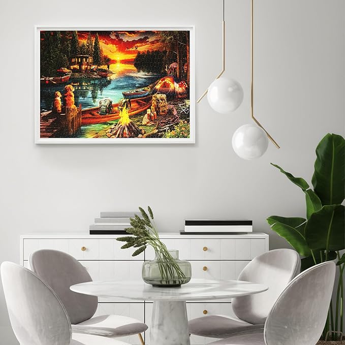 Jigsaw Puzzles for Adults 1000 Pieces, Fishing Village Landscape Difficult Challenging Unique Puzzle for Game Night Family Home Decor, 20x27 Inches, Dusk Lake