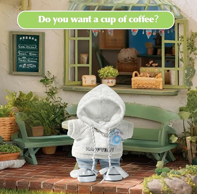 17cm Doll-Clothes-Outfit-Set,6PCS Casual Style Designer Doll Clothing Accessories for 17cm Dolls Boys-Hoody+Jeans+Small Camera+Glasses+Canvas Shoes(No Doll)