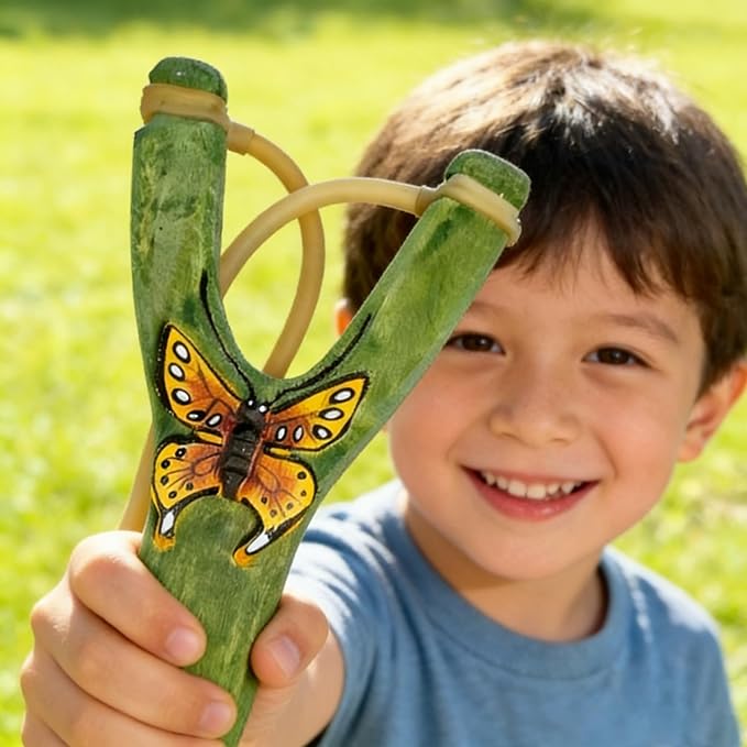 LANJAY Solid Wood Slingshot with Custom Engraving, Includes Clay Balls & Pompoms - Target Shooting & Outdoor Activity Toy for Kids & Adults, Ideal Children's Gift