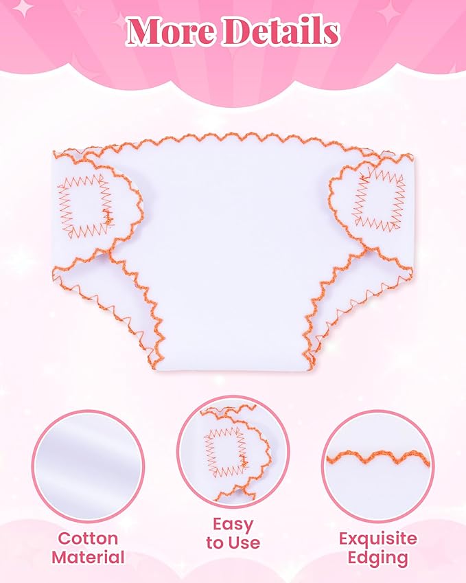 BABESIDE Baby Doll Diapers, 6 Pcs Reusable Doll Diaper Set for 12-15 Inch Dolls, Soft Baby Doll Accessories with Hook-and-Loop Closure, Cute Doll Care Pretend Play Gift for Kids 3+
