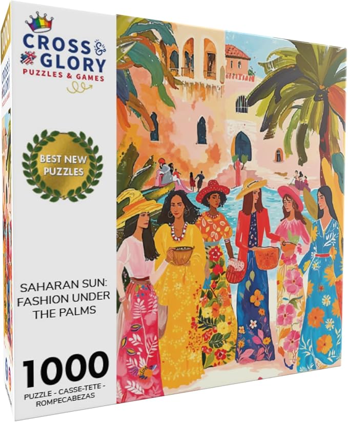 Cross & Glory - Saharan Sun: Fashion Under The Palms - 1000 Piece Jigsaw Puzzle for Adults | Moroccan Desert Theme | Vibrant Colors | Ideal for Adult Puzzle Enthusiasts